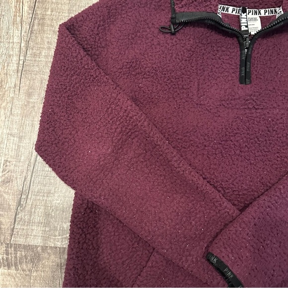 Victoria Secret Pink Cozy Sherpa Pullover Quarter Zip Purple Plum - Picture 5 of 14